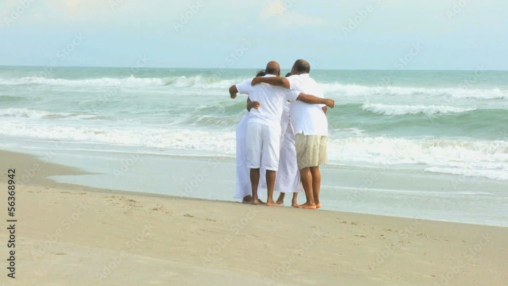 African American Senior Friends Barefoot Beach Walking African American Senior Friends Barefoot Beach Walking