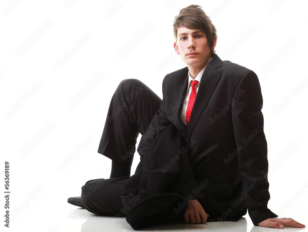 young businessman black suit casual tie on white background young businessman black suit casual tie on white background