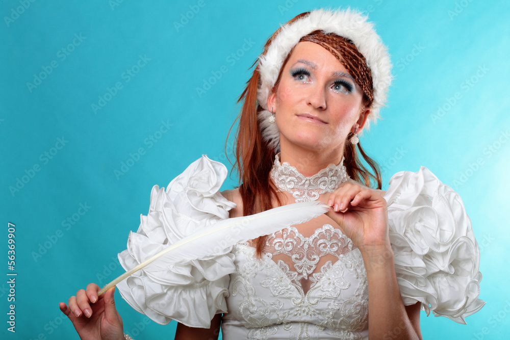 Naklejka premium Beautiful ginger in a dress of Snow Queen