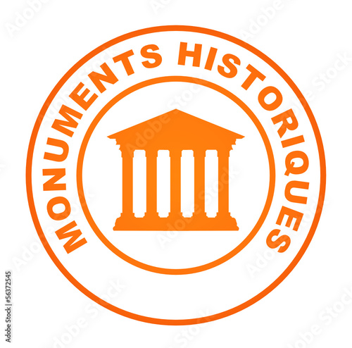 monuments historiques sur bouton web rond orange photo