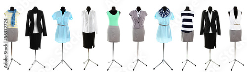 Collage of office clothes on mannequin isolated on white