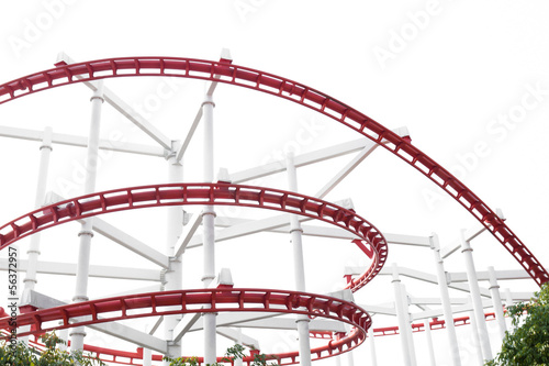 Fototapeta Naklejka Na Ścianę i Meble -  Line of red roller coaster rail