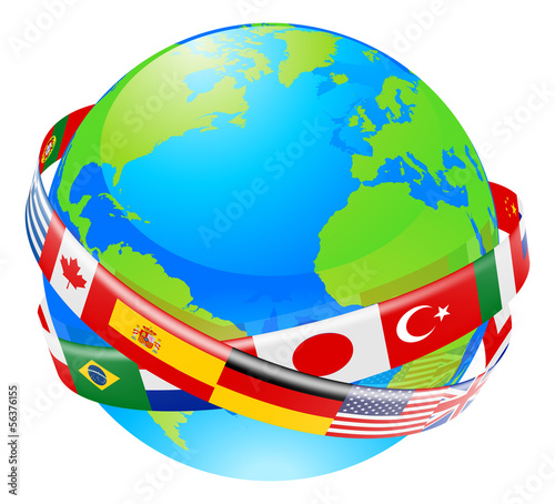A earth globe with flags of countries