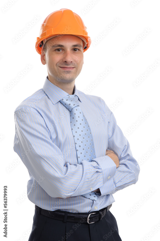 Portrait of happy young foreman with hard hat Portrait of happy young foreman with hard hat