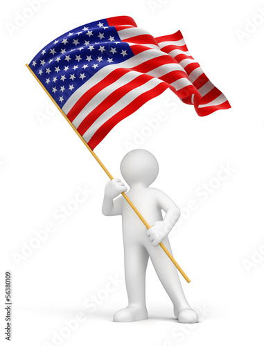Man and US flag (clipping path included)