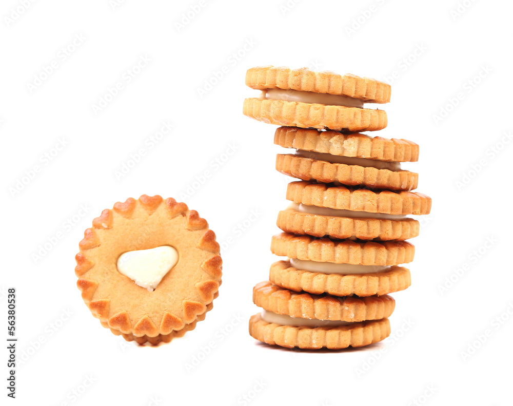 White heart. Cookie biscuits with filling. White heart. Cookie biscuits with filling.