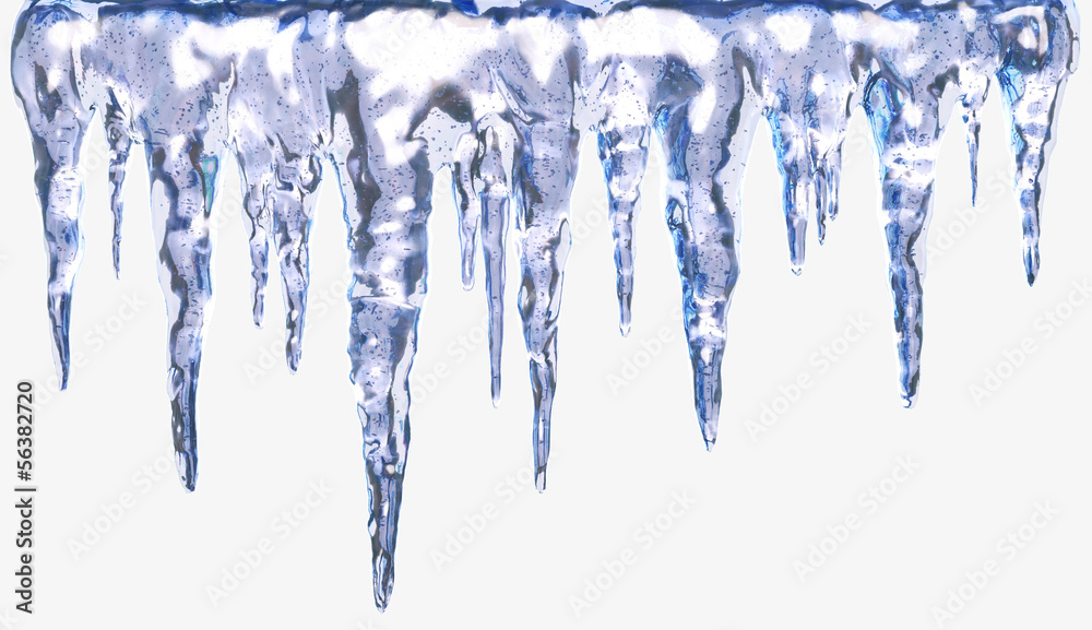 Icicles isolated with clipping path. Design element. 3D illustration - obrazy, fototapety, plakaty 