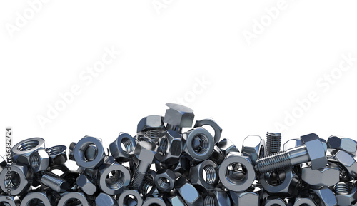 Bolts and Nuts on white. Abstract background