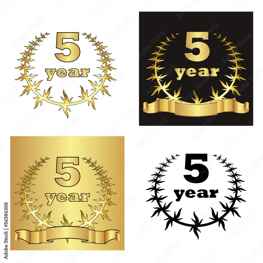 Naklejka premium set of golden laurel wreath with golden digit of jubilee years