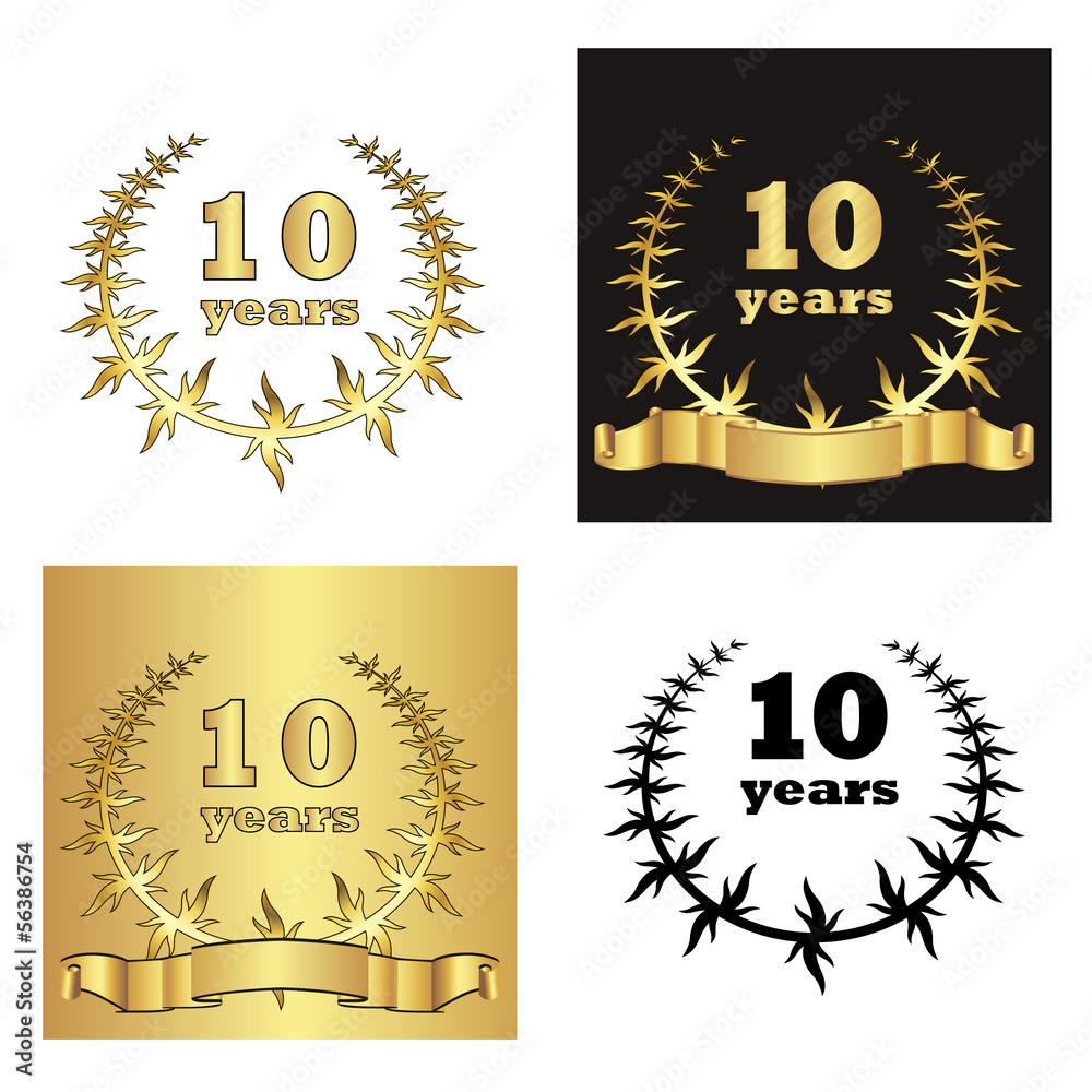 Naklejka premium set of golden laurel wreath with golden digit of jubilee years