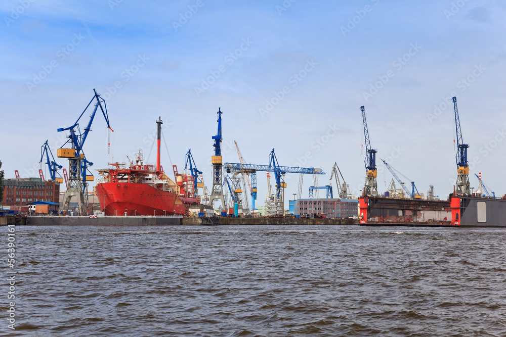 Ship dock at harbor of Hamburg