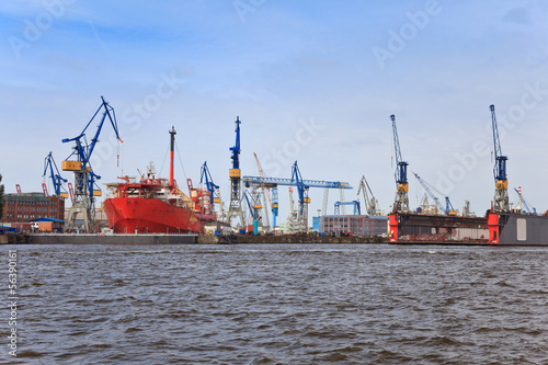 Ship dock at harbor of Hamburg