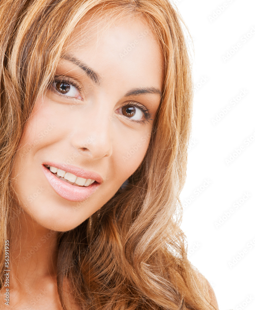 face of happy woman with long hair face of happy woman with long hair