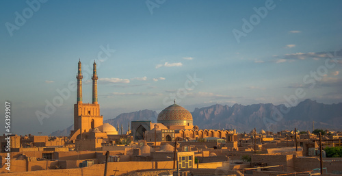 Sunset over ancient city of Yazd, Iran photo