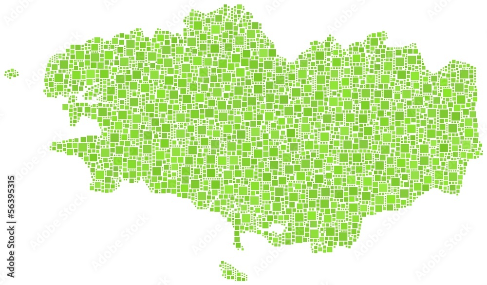 Map of Brittany - France - in a mosaic of green squares