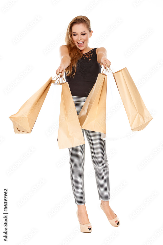 Ecstatic female shopper
