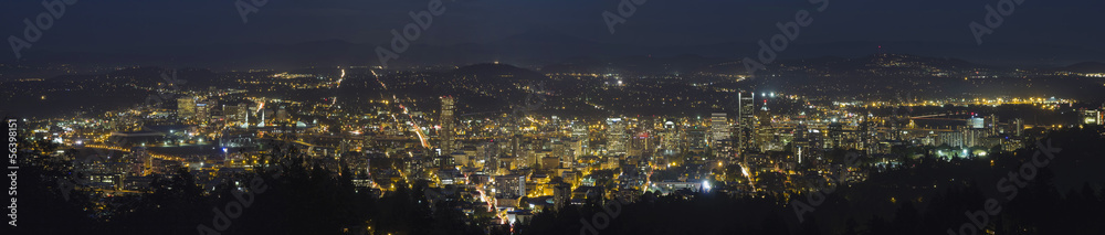 Portland Oregon Cityscape Blue Hour Panorama