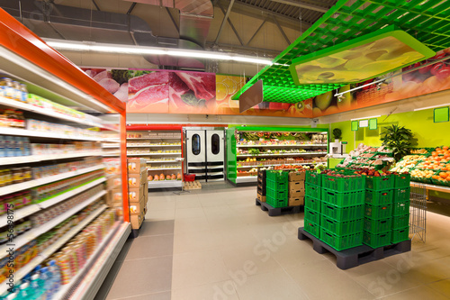 shelves with products in the supermarket