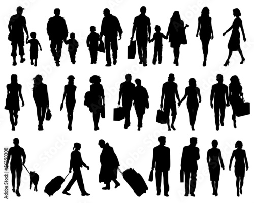 Silhouettes of walking people, vector