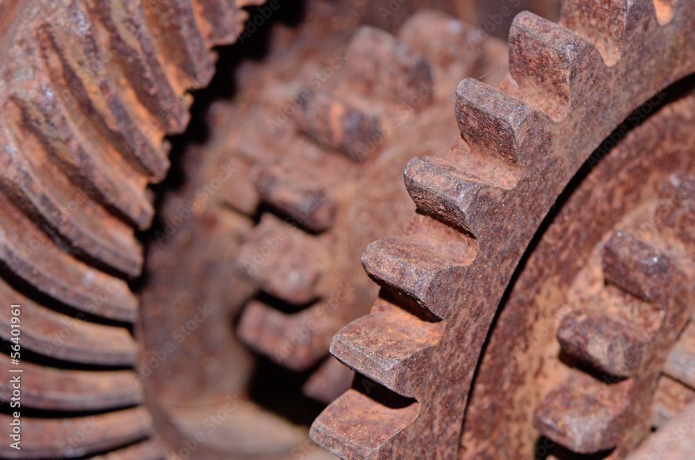 close up Rusty gear wheels