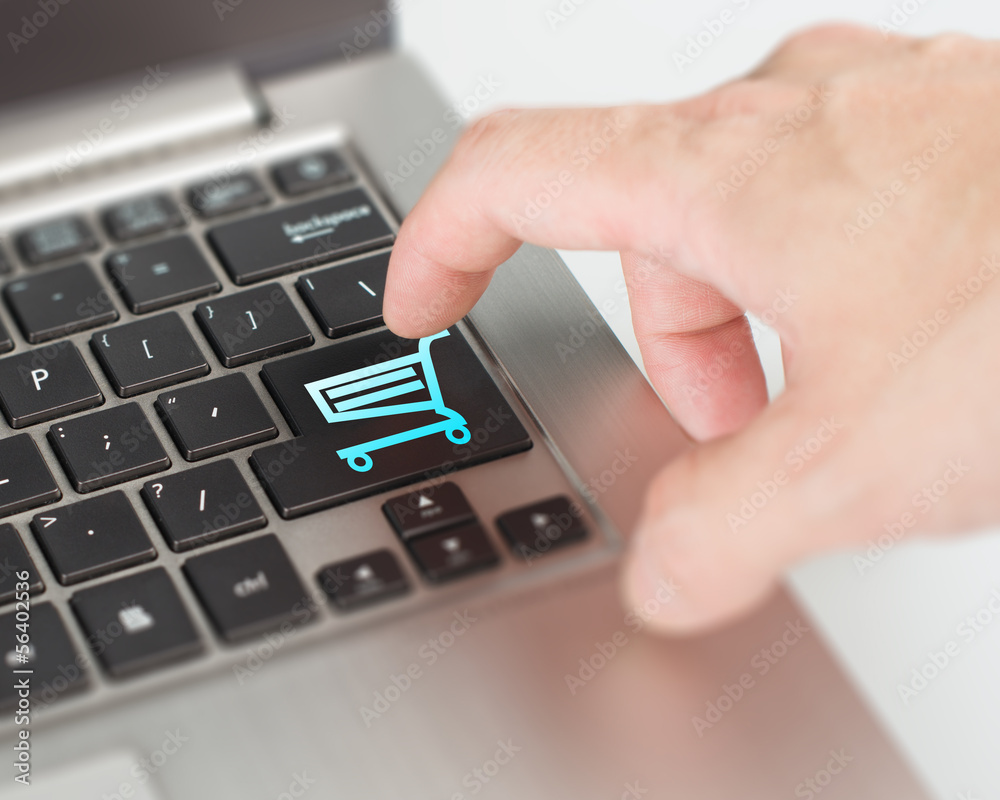 Push laptop shopping cart button online dealing and shopping con Push laptop shopping cart button online dealing and shopping con