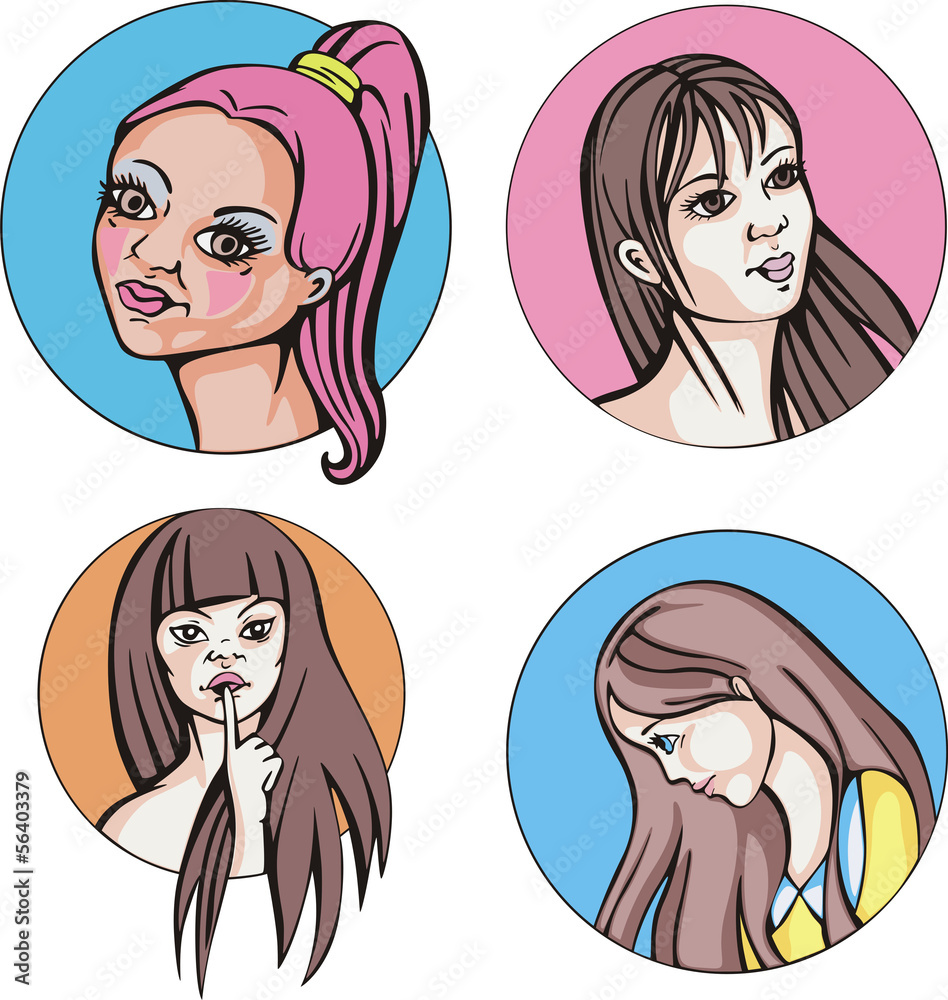 Round portraits of young cute women Round portraits of young cute women