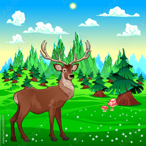 Deer in mountain landscape.