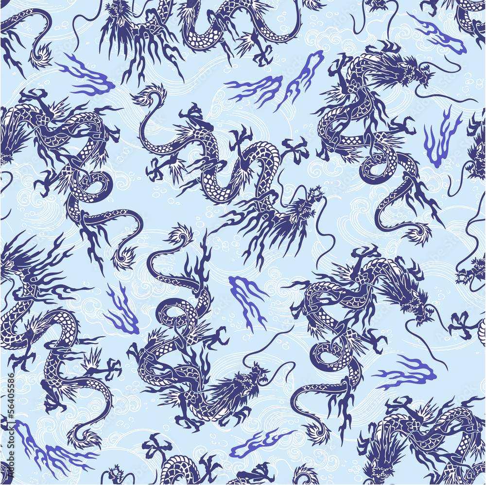 Naklejka premium 日本の龍をシームレスに