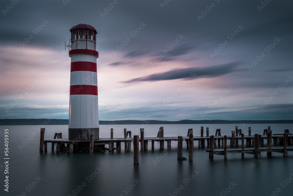 Lighthouse at Lake Neusiedl at sunset