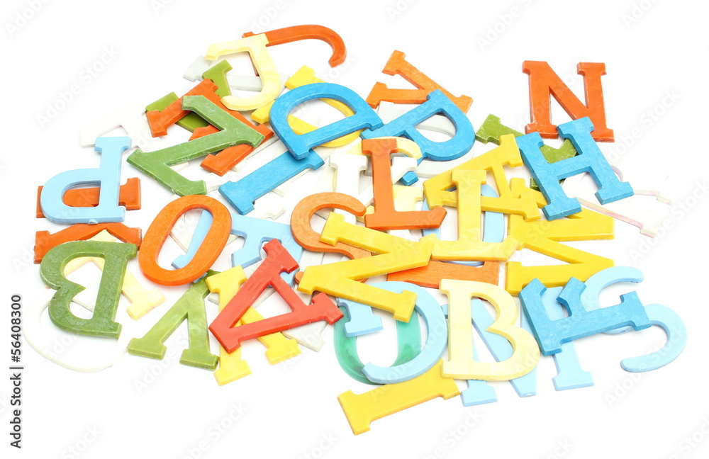 Fototapeta premium Old, colorful, plastic letters on white background