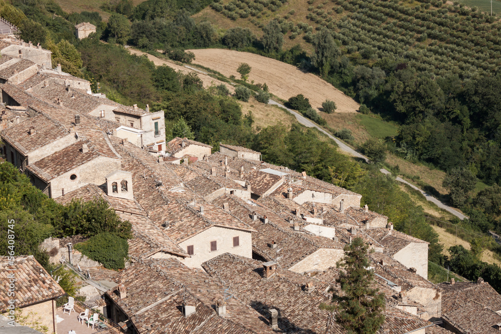 Panoramic view over the roofs of an ancient small village