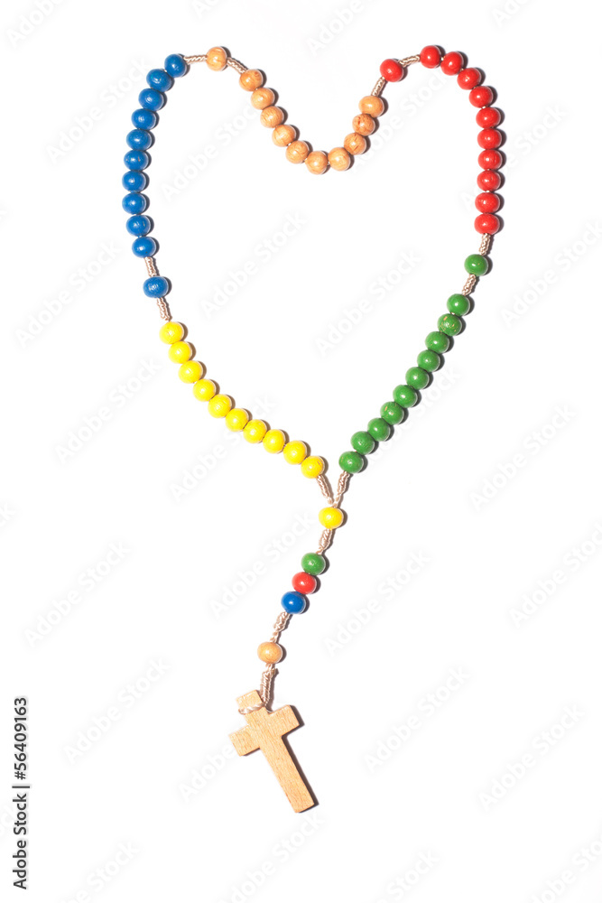 Colorful rosary with a cross on a white background Colorful rosary with a cross on a white background