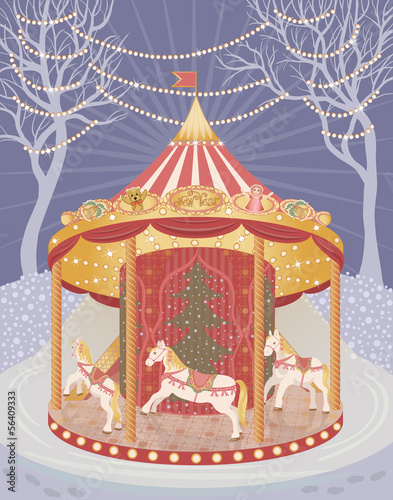 Holiday carousel with horses