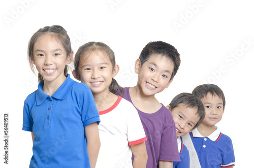 Five children smiling on white background photo