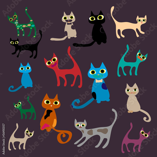Vector set of cute cartoon cats.
