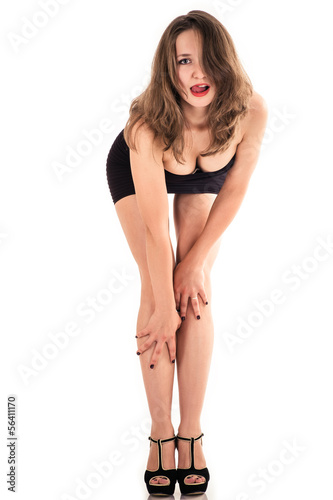 beautiful woman bending licking lips