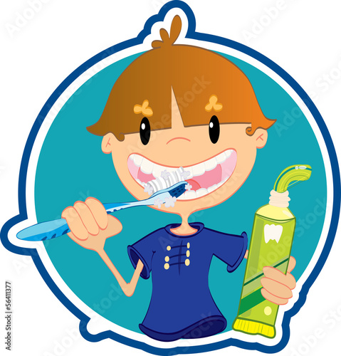 Cute little boy washing teeth #56411377
