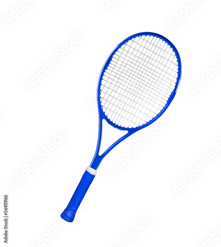 Blue tennis racket isolated white background