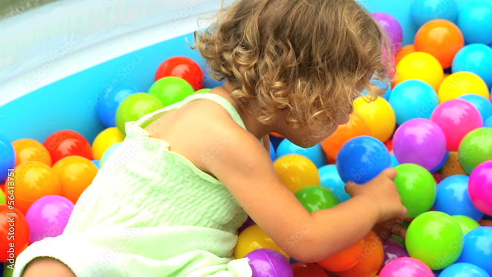 Caucasian Child Playing Ball Pool Close Up Caucasian Child Playing Ball Pool Close Up