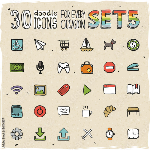 30 Colorful Doodle Icons Set 5