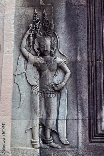 Ancient bas-relief with Apsara at Angkor Wat  Cambodia