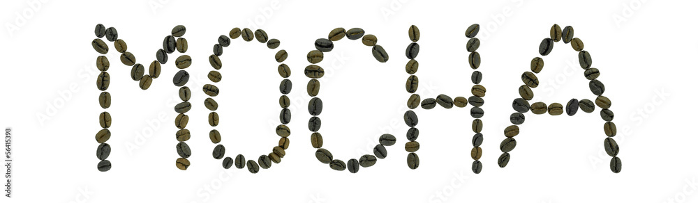 word MOCHA made of coffee beans word MOCHA made of coffee beans