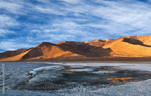 Tso Kar salt lake and mountain landscape in Ladakh  India