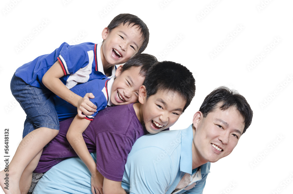 Father playing with children on white background Father playing with children on white background