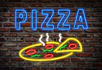 Fototapete Pizzeria Leuchtendes Neon-Pizzaschild bei Nacht  © elnavegante