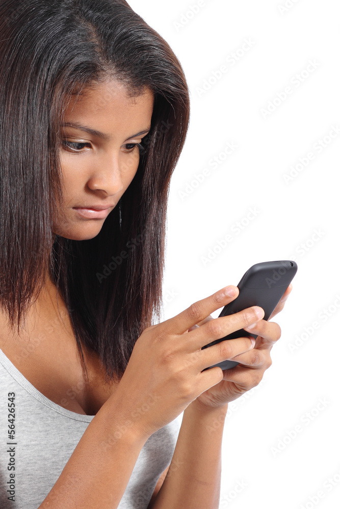 Beautiful teen girl addicted to the smart phone Beautiful teen girl addicted to the smart phone