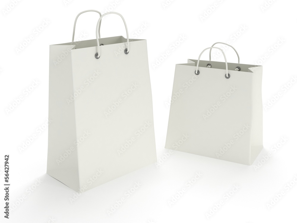 two classic white shopping bags (3d render)