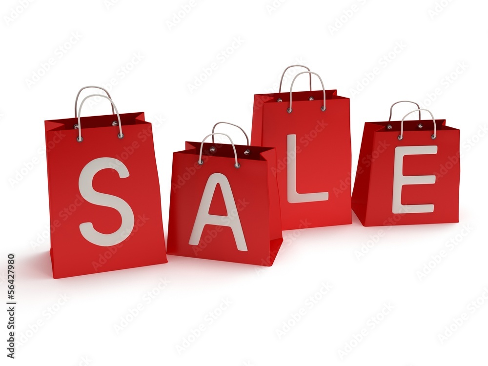 four red shopping bags with inscription sale - 3d four red shopping bags with inscription sale - 3d