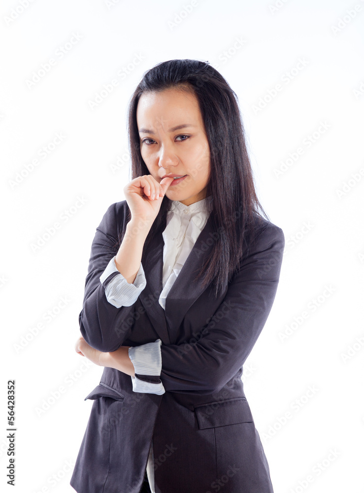 Attractive Asian girl 30s isolated on white background Attractive Asian girl 30s isolated on white background