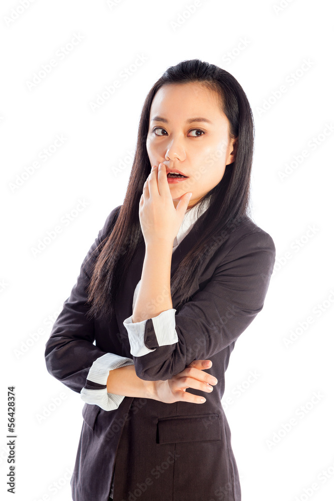 Attractive Asian girl 30s isolated on white background Attractive Asian girl 30s isolated on white background